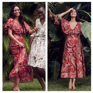 NWT Johanne Ortiz X H&M Maxi Dress XS Floral Eyelet Embroidered Ruffle Pink